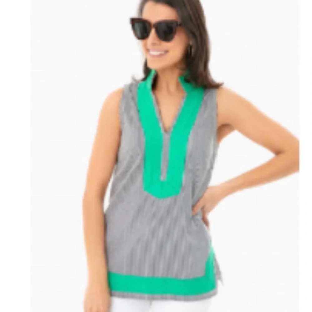 Sail to Sable Gray and Green Sleeveless Top - Picture 1 of 6